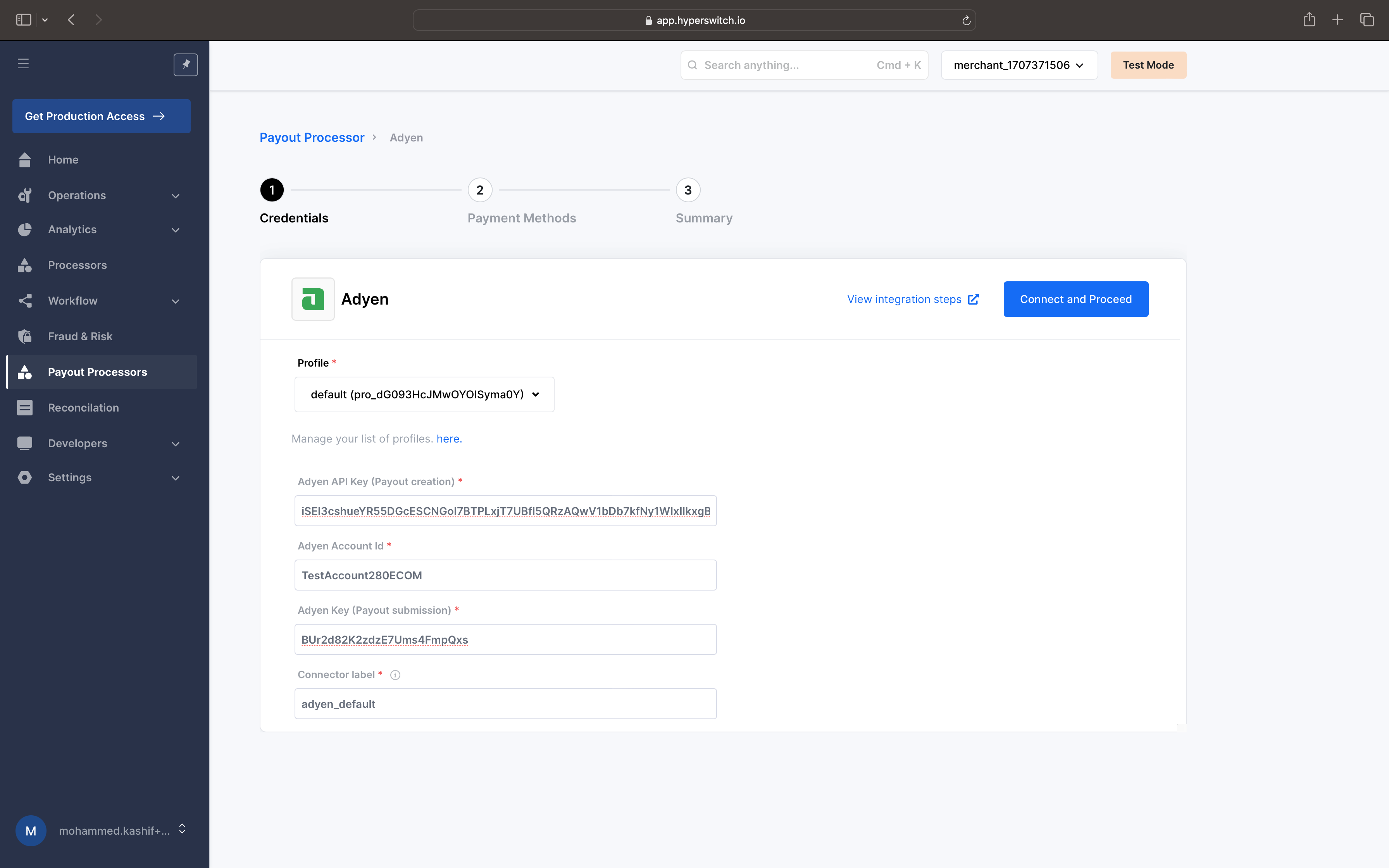 Configuring auth keys for communicating with the processor